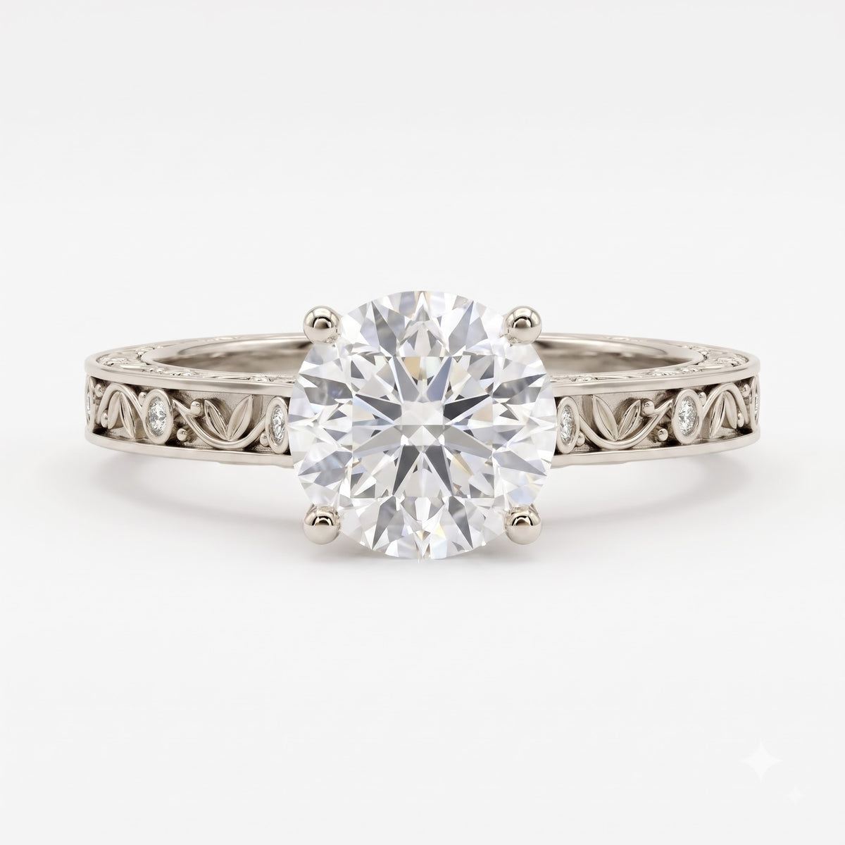 Lumière Heritage Round Cut Floral Filigree Vintage Ring