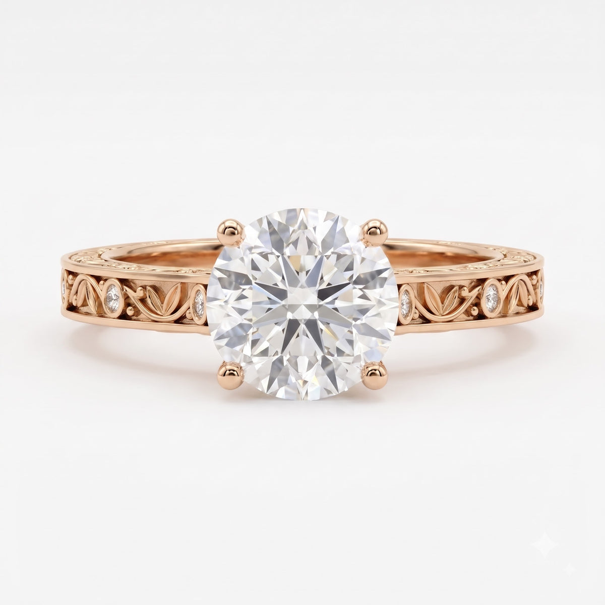 Lumière Heritage Round Cut Floral Filigree Vintage Ring