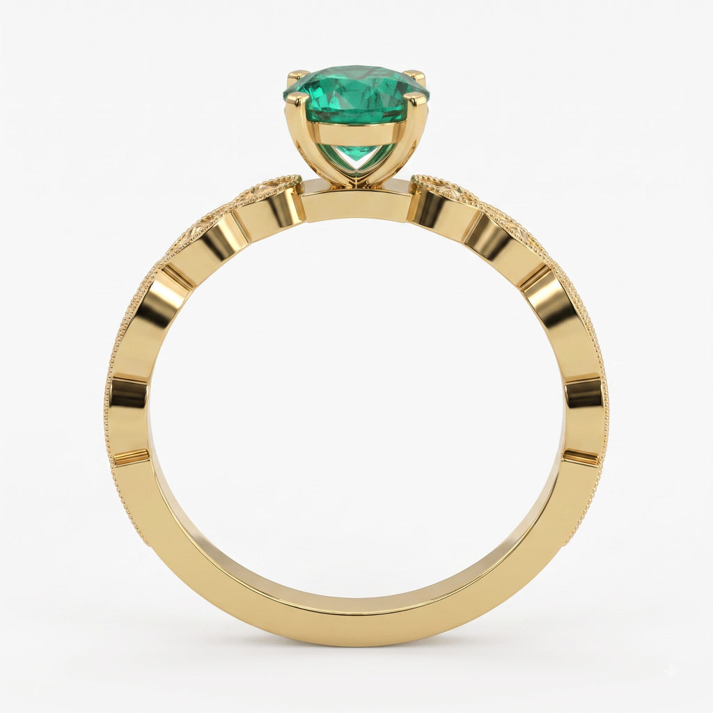 Modern Green Oval Diamond Vintage Inspired Ring