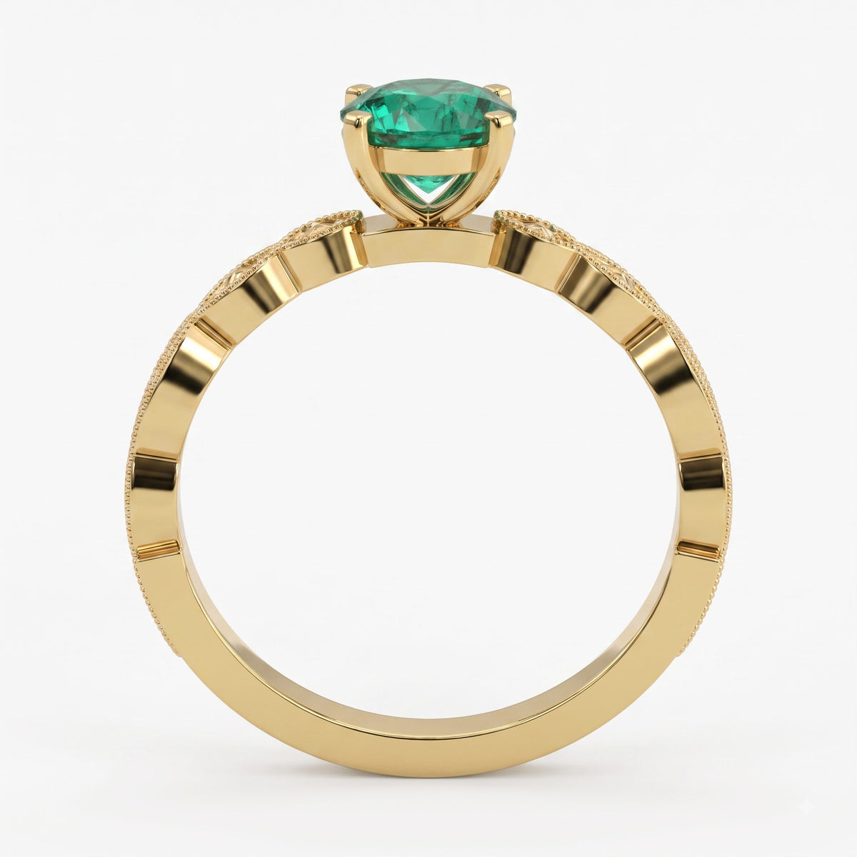 Modern Green Oval Diamond Vintage Inspired Ring