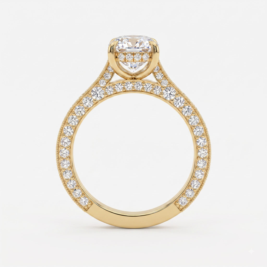 Luxury Vintage Inspired Cushion Cut Diamond Hidden Halo Ring