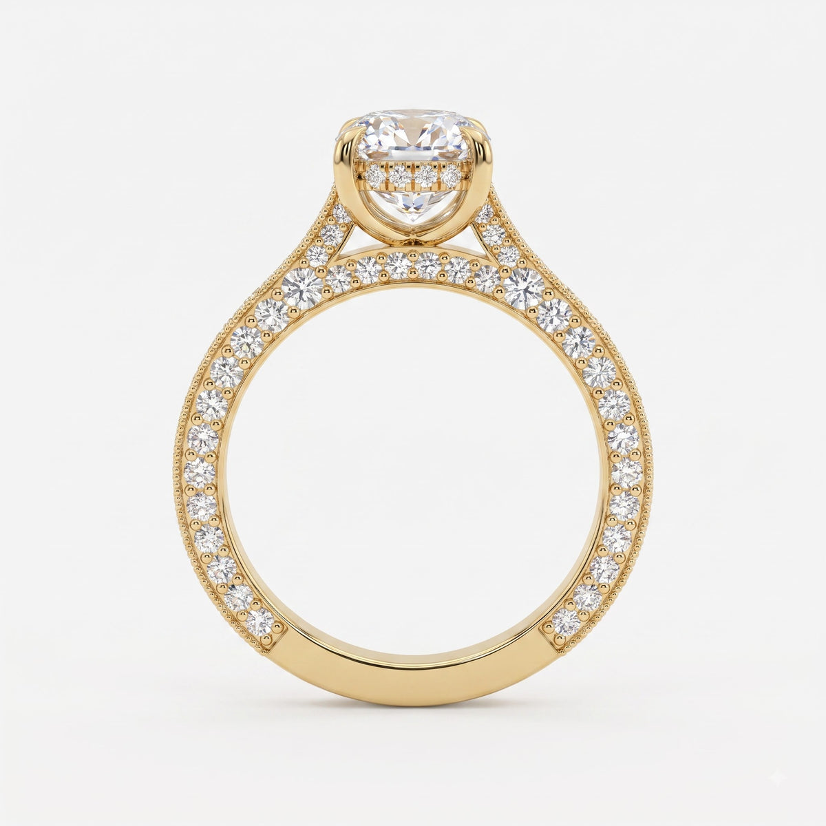 Luxury Vintage Inspired Cushion Cut Diamond Hidden Halo Ring