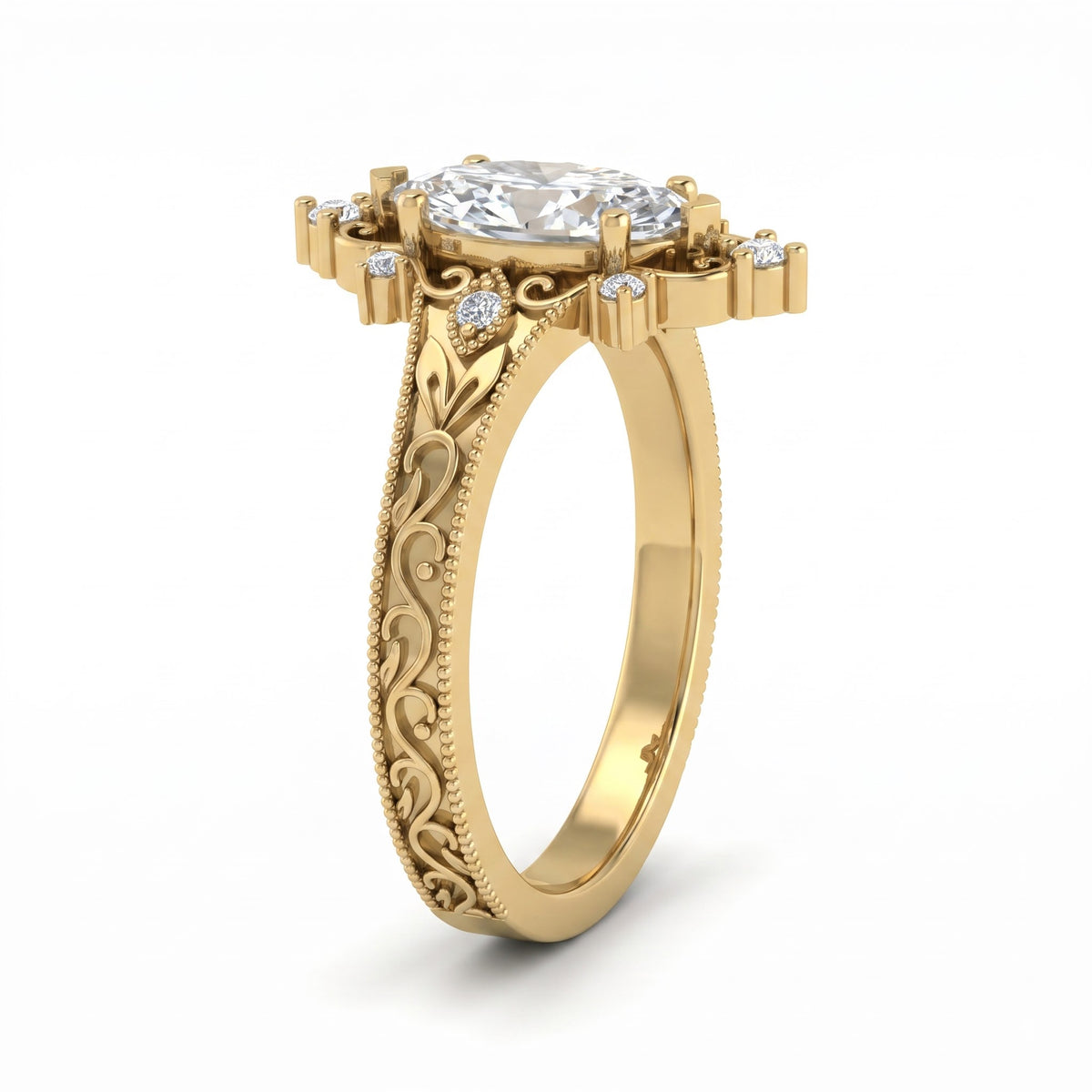 Luxurious Regal Filigree Marquise Diamond Vintage Ring