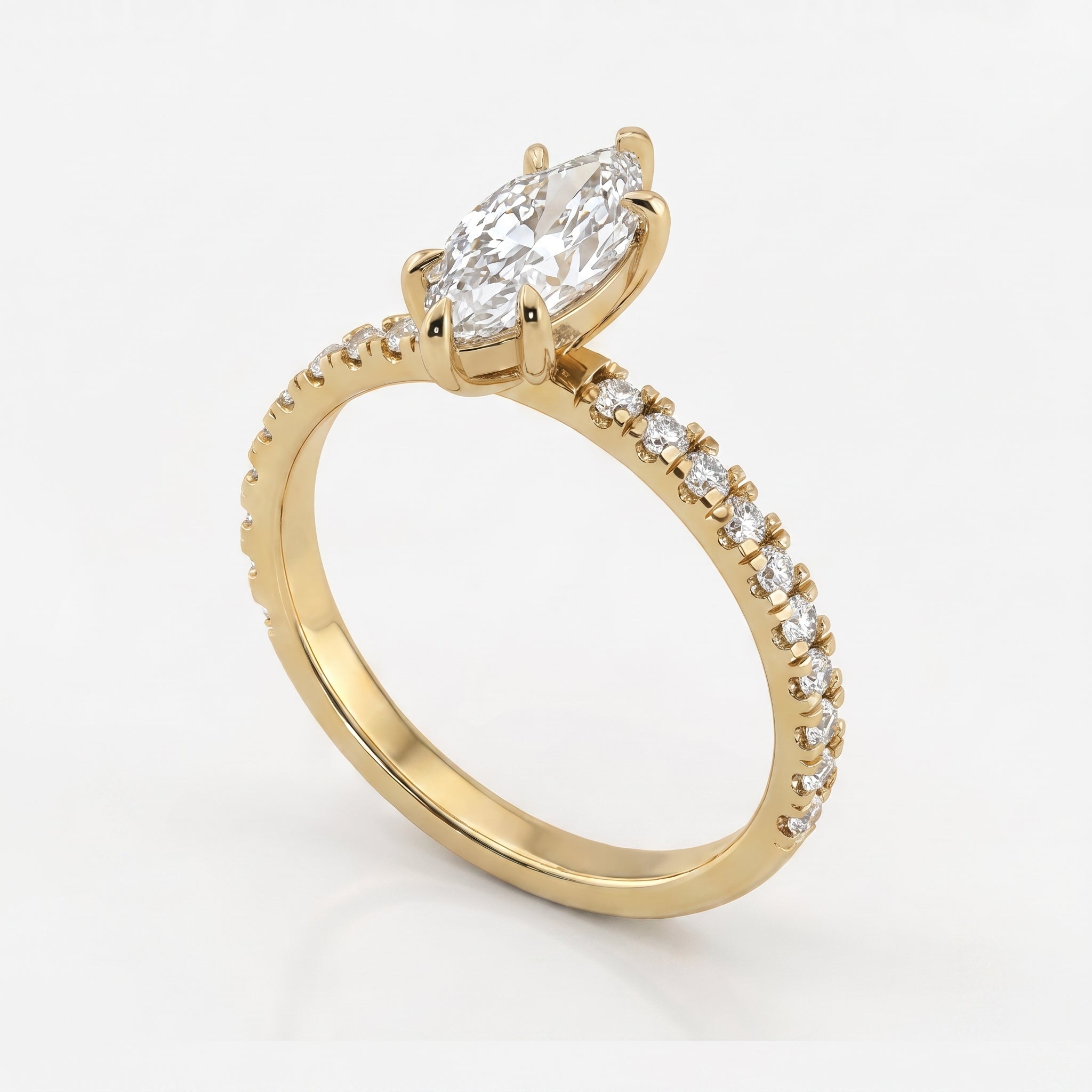 Elegant marquise-cut diamond Side Stone engagement ring