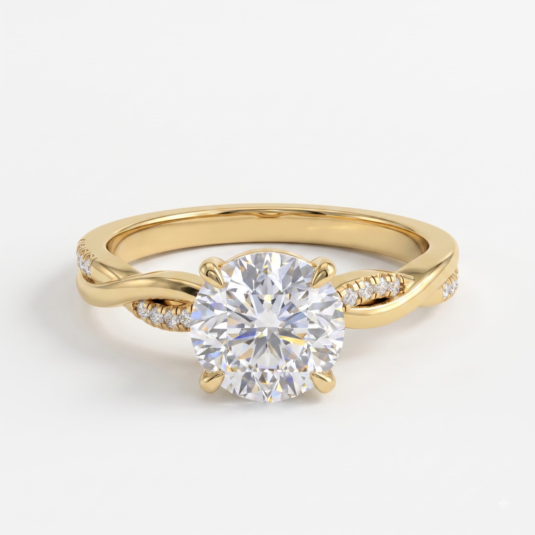 Round Brilliant Twisted Split-Shank Pavé Side Stone Engagement Ring