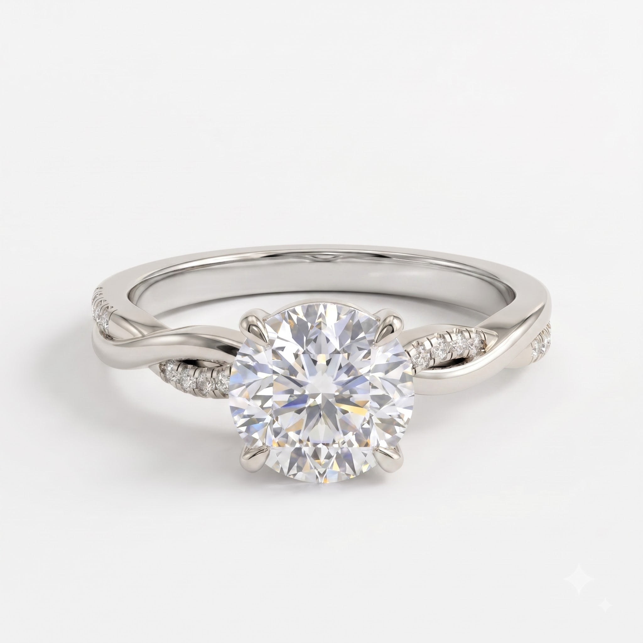 Round Brilliant Twisted Split-Shank Pavé Side Stone Engagement Ring