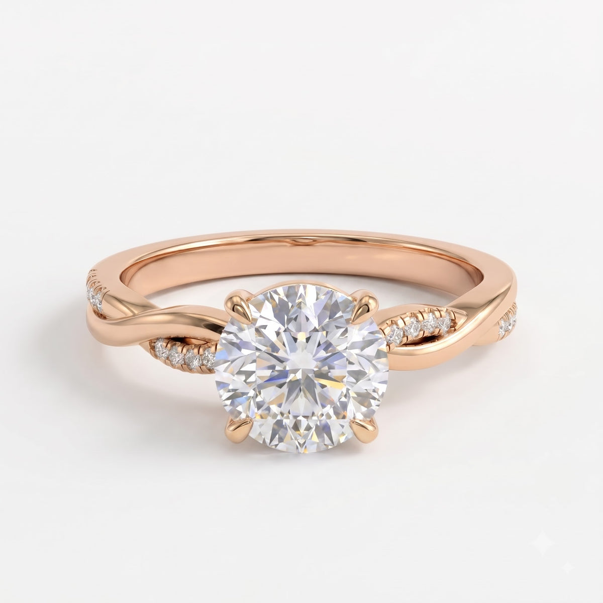 Round Brilliant Twisted Split-Shank Pavé Side Stone Engagement Ring