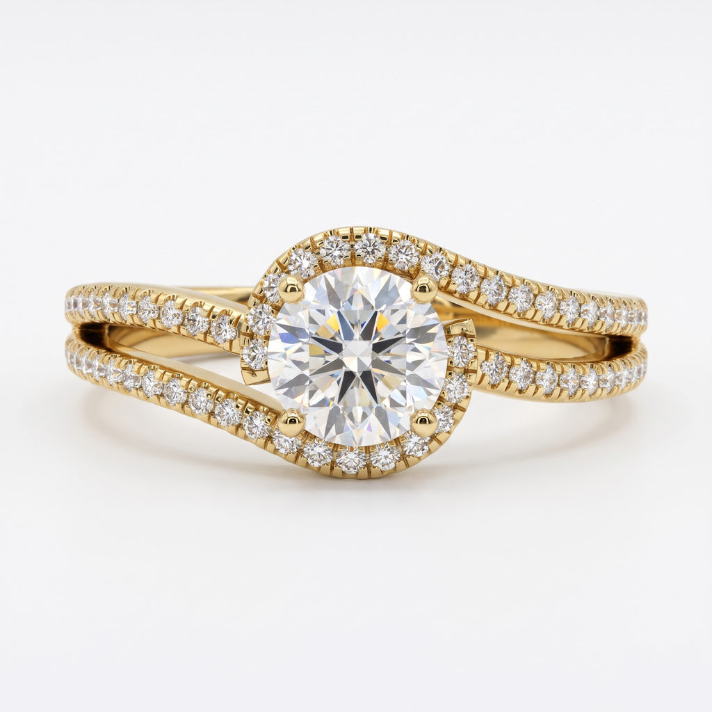 The Celestial Embrace Round Diamond Side Stone Ring