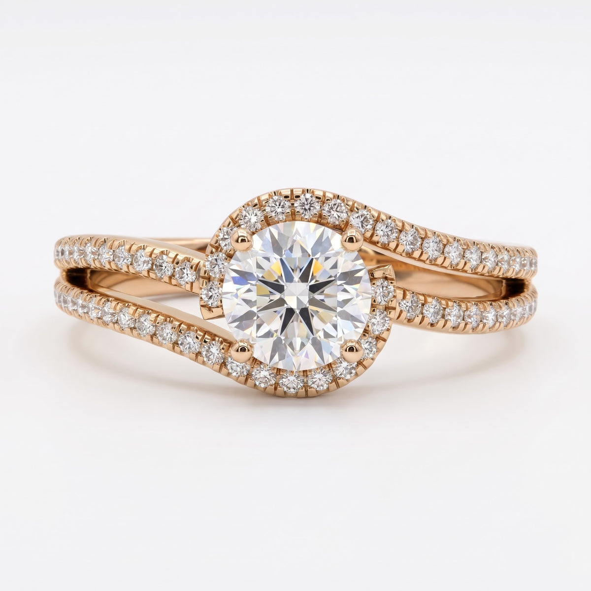 The Celestial Embrace Round Diamond Side Stone Ring