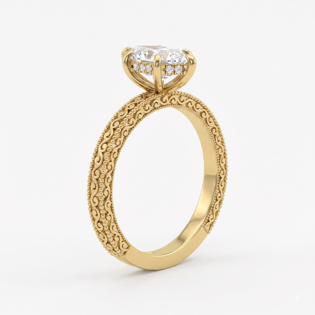 Valencia Vintage Dutch Marquise Diamond Hidden Halo Ring