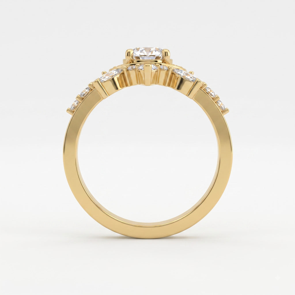Celestia Bloom Oval Diamond Floral Sunburst Vintage Ring