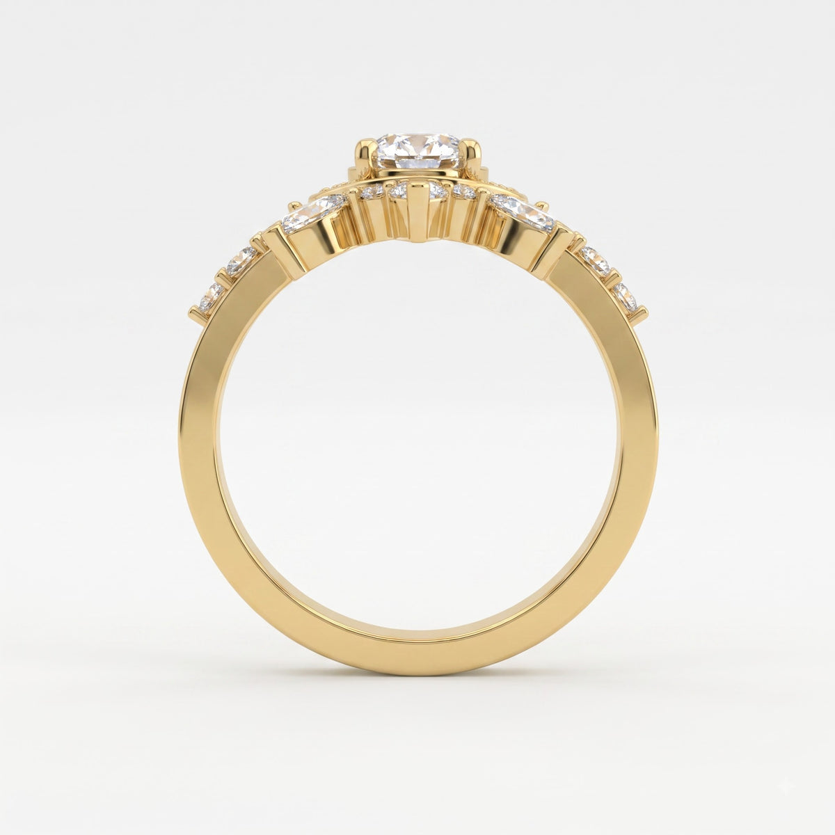 Celestia Bloom Oval Diamond Floral Sunburst Vintage Ring