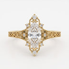 Luxurious Regal Filigree Marquise Diamond Vintage Ring