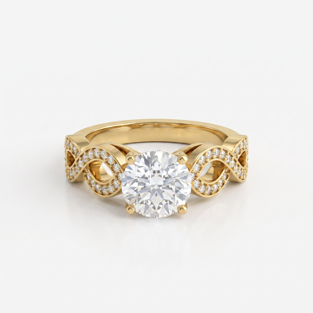 Modern luxury vintage-inspired Round Diamond Side Stone ring
