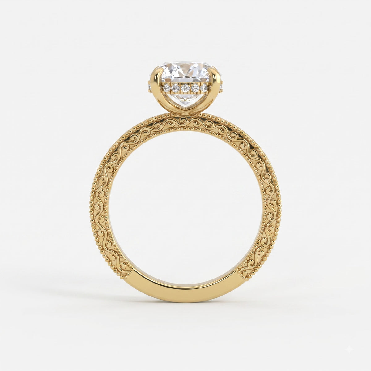 Aurelia Élan Oval-Cut Vintage Scrollwork Hidden Halo Ring