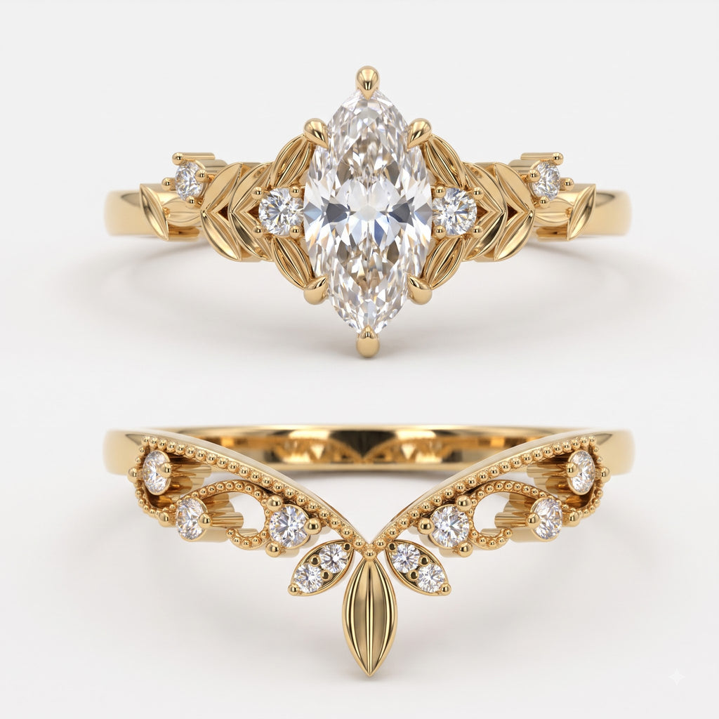 Luxury Marquise-Cut Diamond Floral Vintage Engagement Ring