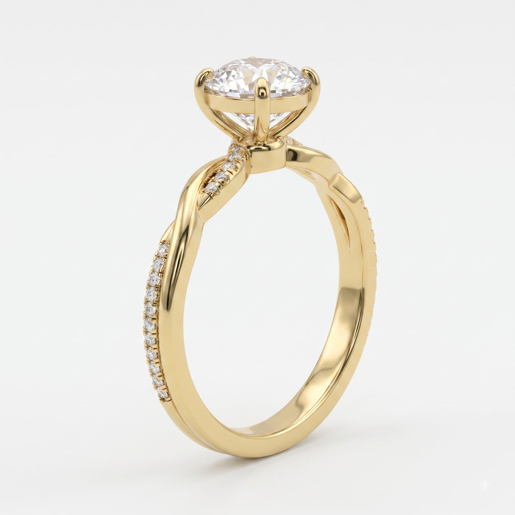 Round Brilliant Twisted Split-Shank Pavé Side Stone Engagement Ring