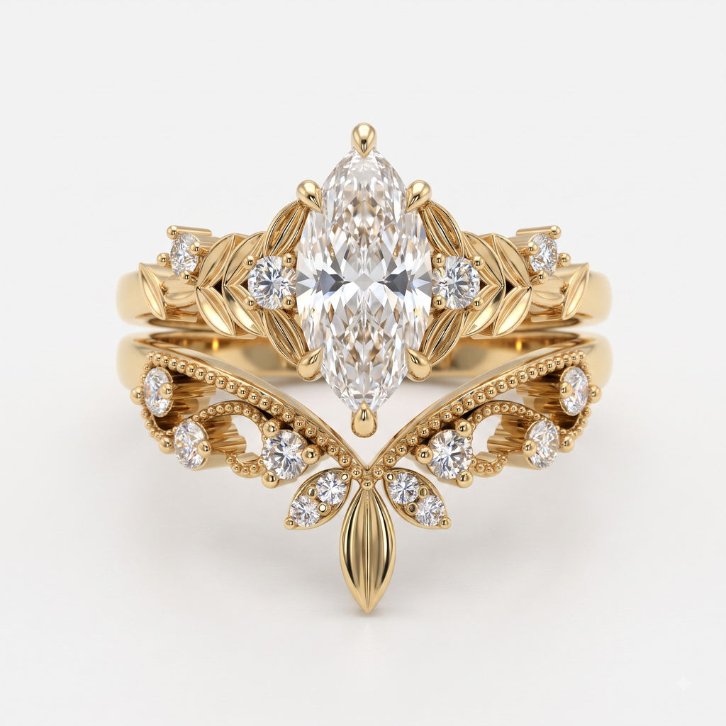 Luxury Marquise-Cut Diamond Floral Vintage Engagement Ring