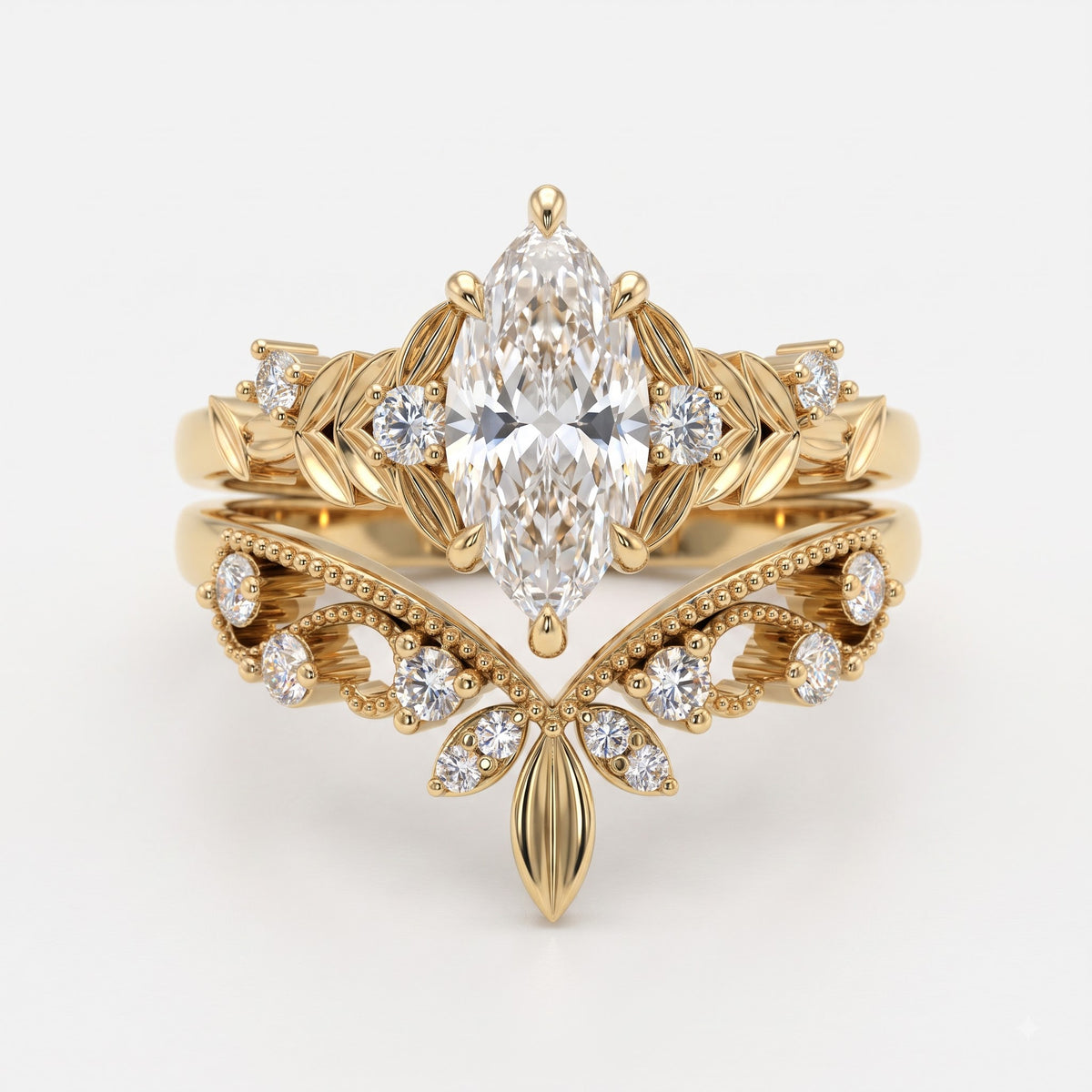 Luxury Marquise-Cut Diamond Floral Vintage Engagement Ring