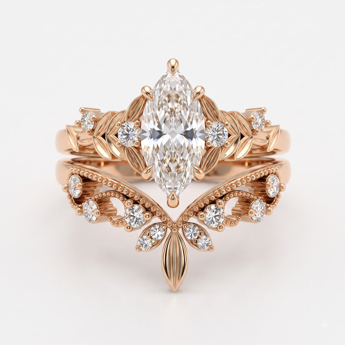 Luxury Marquise-Cut Diamond Floral Vintage Engagement Ring