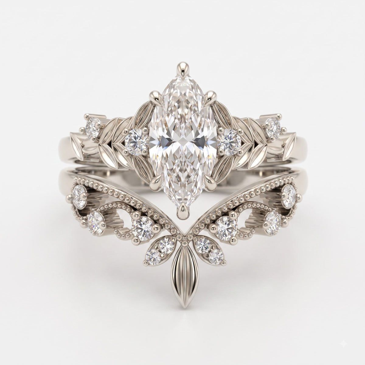 Luxury Marquise-Cut Diamond Floral Vintage Engagement Ring