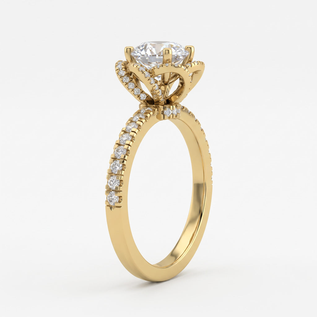 The Aurelia Bloom Floral Round Diamond Hidden Halo Ring