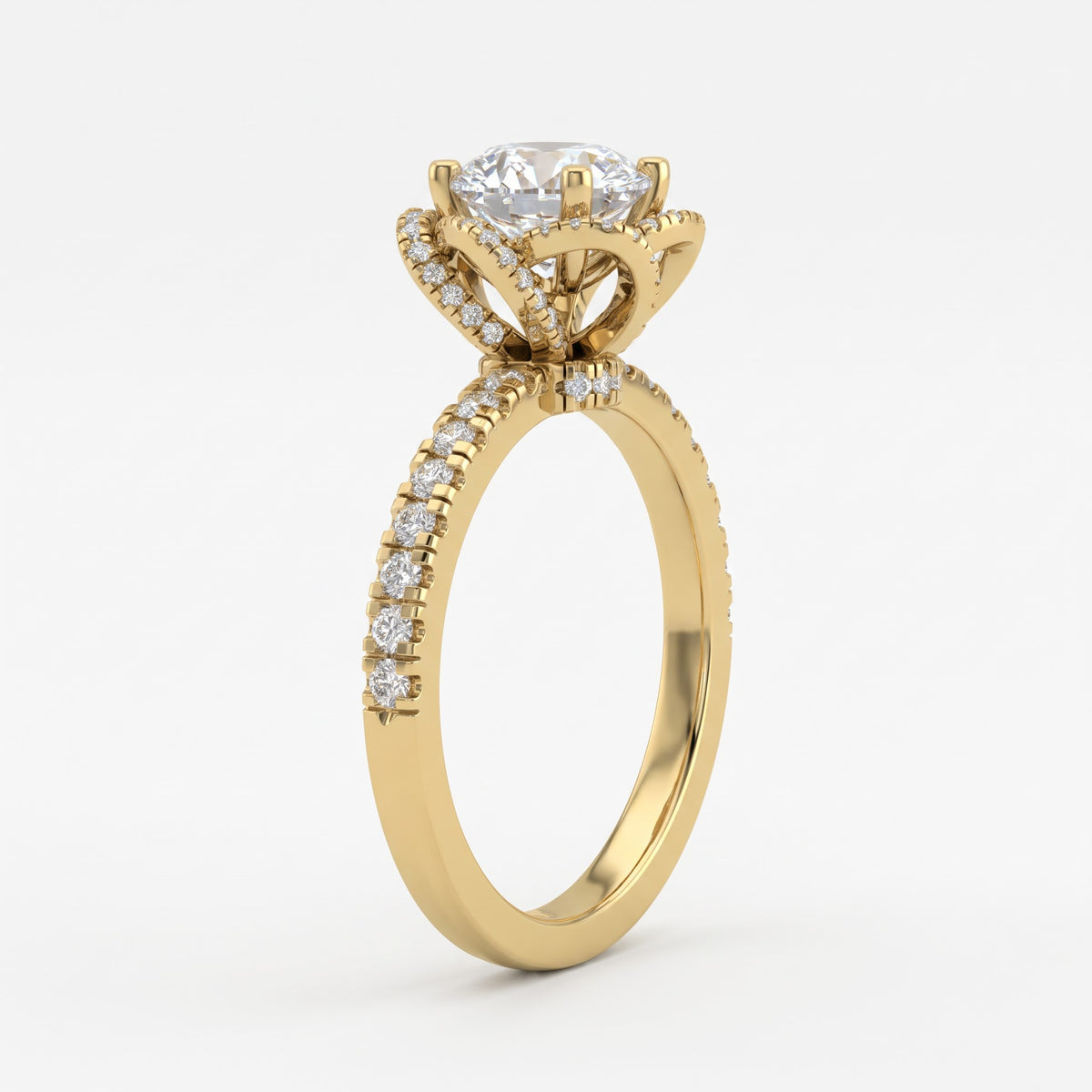 The Aurelia Bloom Floral Round Diamond Hidden Halo Ring