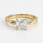 Asscher Cut Twist Pavé Diamond Side Stone Engagement Ring