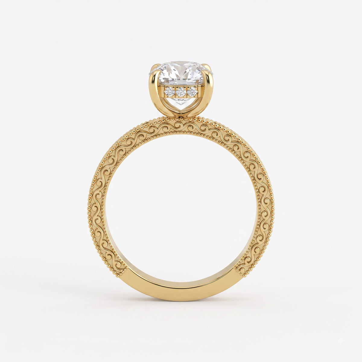 Evelyn Vintage Filigree Emerald Diamond Hidden Halo Ring