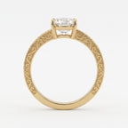 Vintage Floral Engraved Long Cushion Solitaire Ring