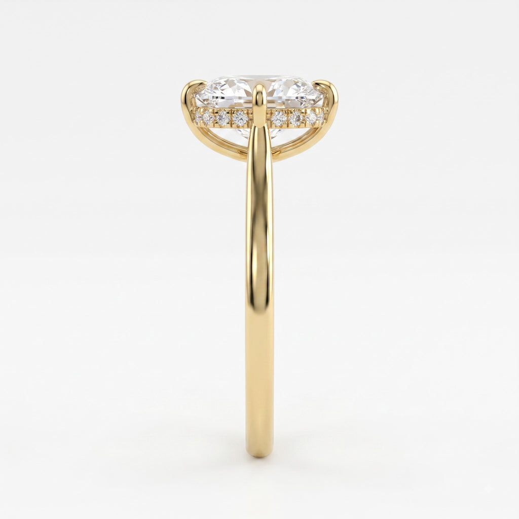 Modern Elongated Long Cushion Diamond Hidden Halo Ring
