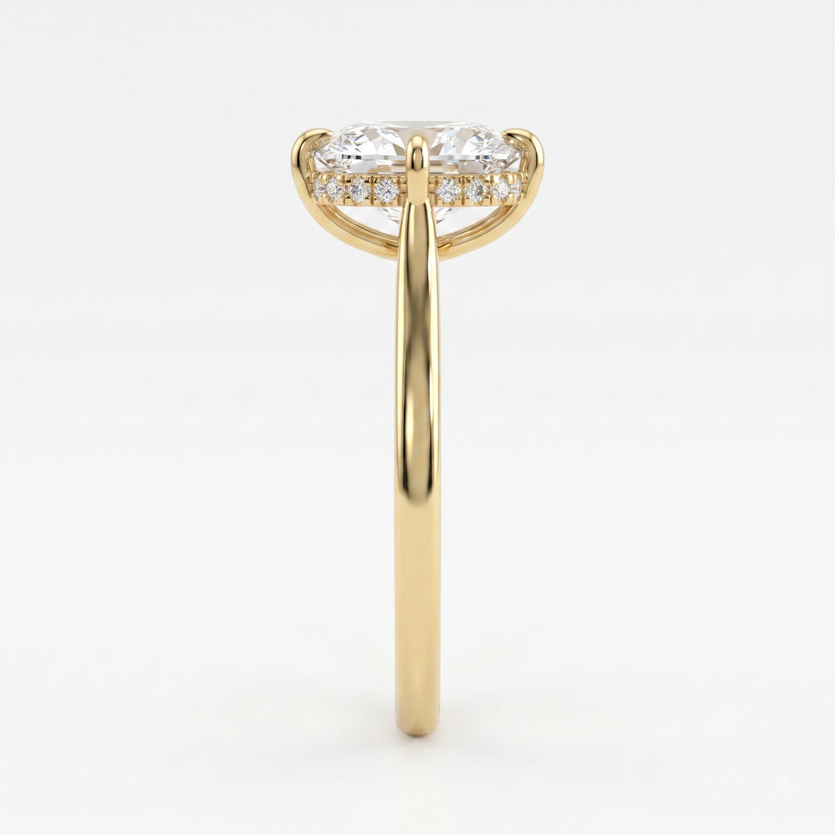 Modern Elongated Long Cushion Diamond Hidden Halo Ring