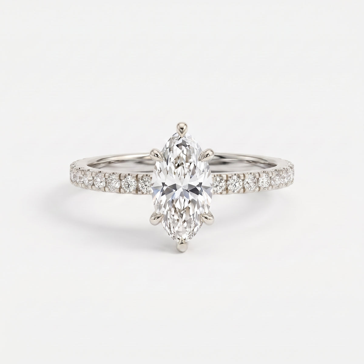 Modern Marquise-cut diamond Pavé Side Stone Ring