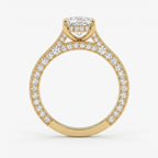 Vintage Inspired Long Cushion Cut Diamond Hidden Halo Ring