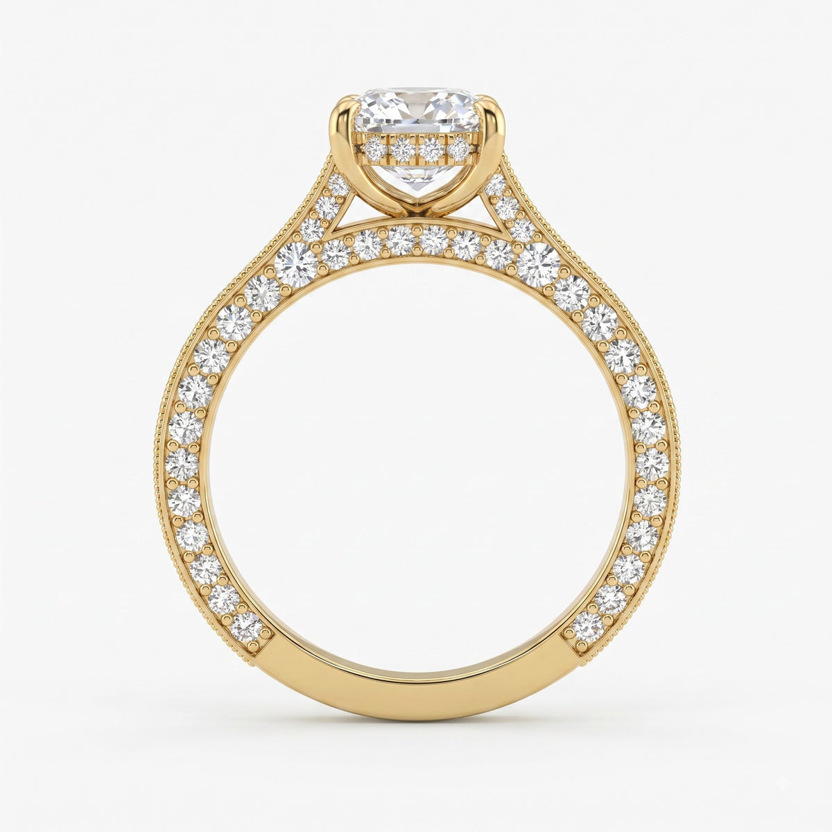 Vintage Inspired Long Cushion Cut Diamond Hidden Halo Ring