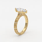 The Botanical Leaf Motif Engraved Marquise Diamond Vintage Ring