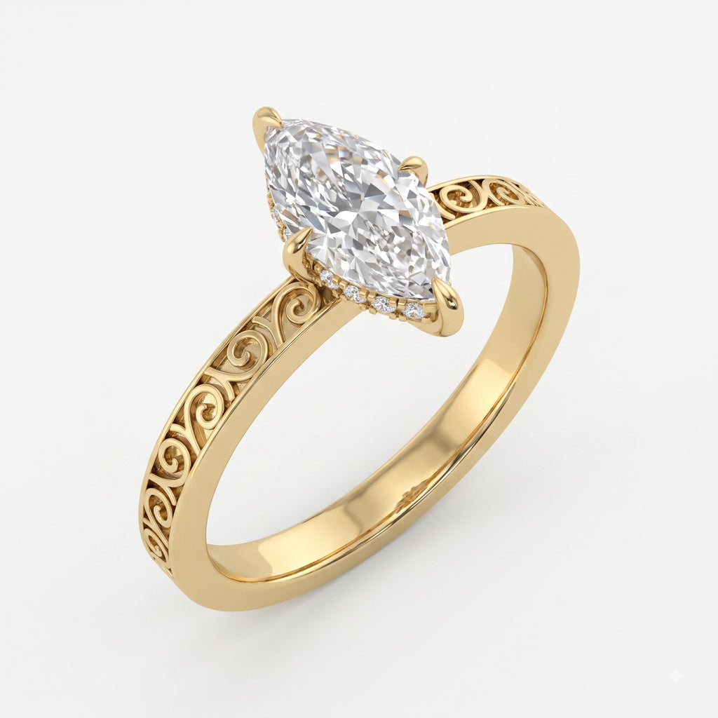 The Royal Reverie Ornate Marquise Diamond Hidden halo Ring
