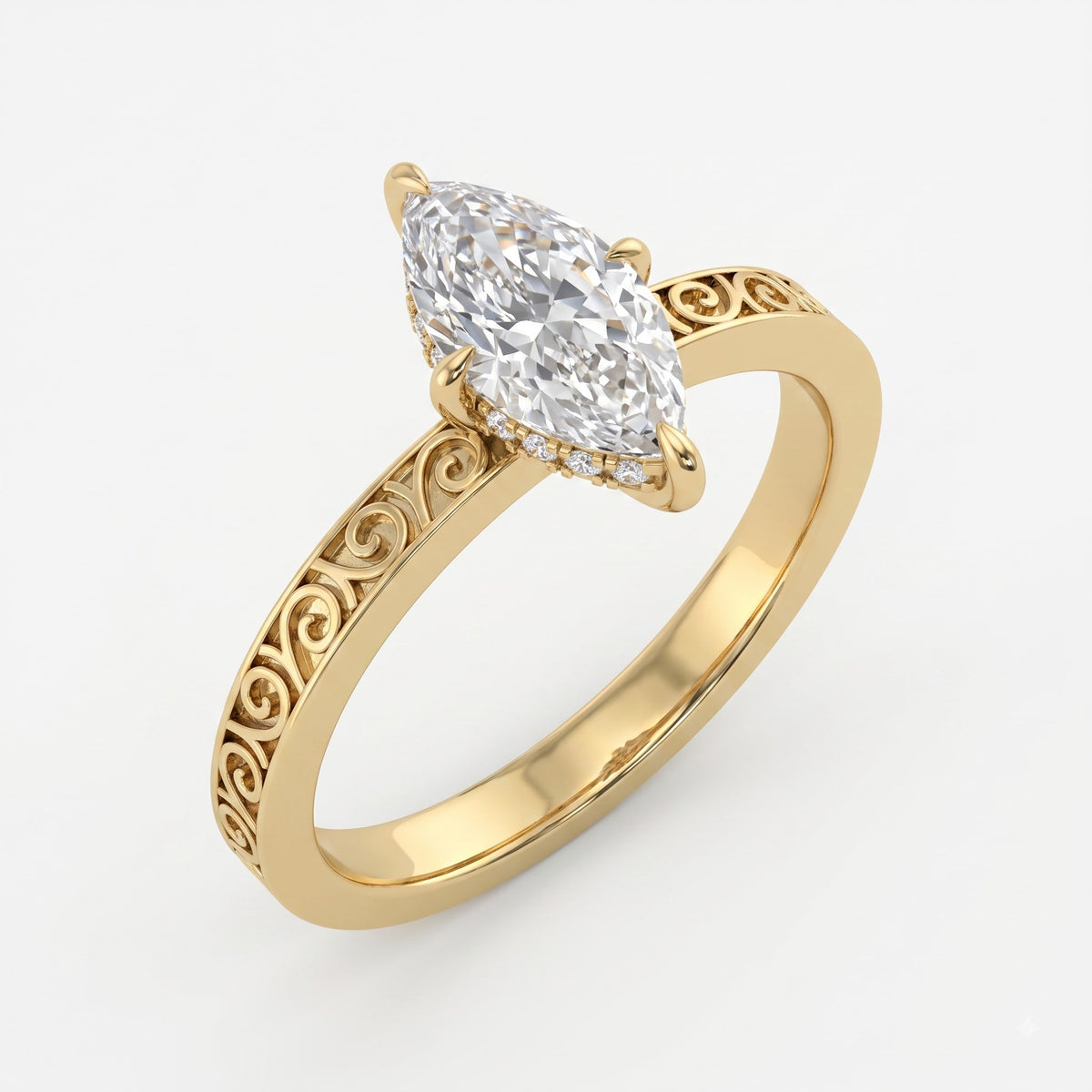 The Royal Reverie Ornate Marquise Diamond Hidden halo Ring