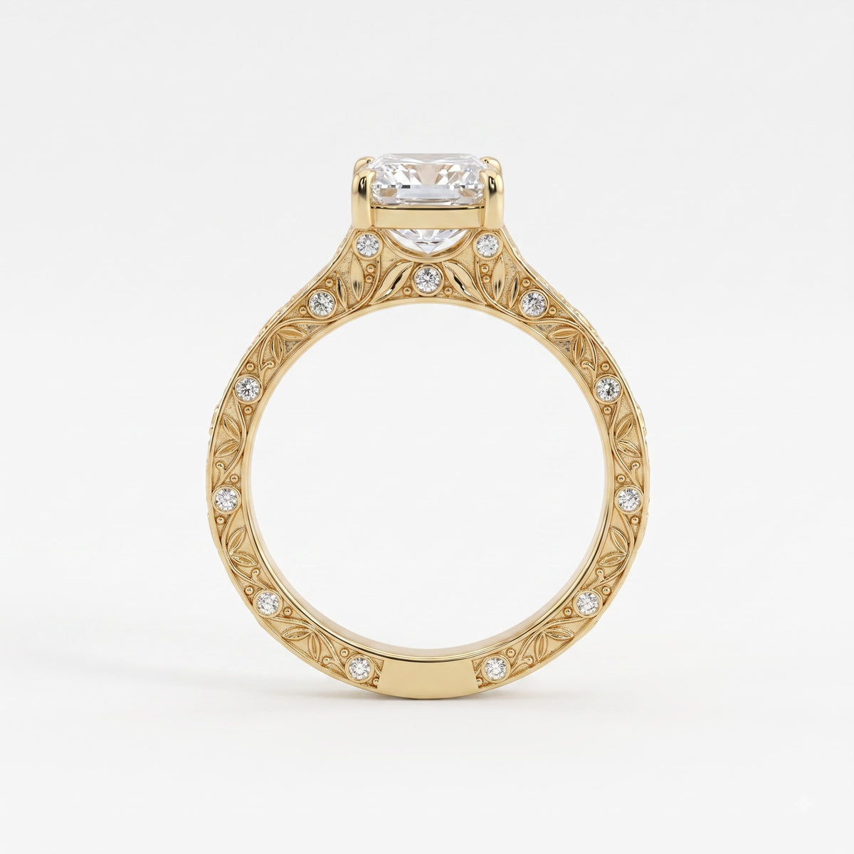 Botanical Motif Emerald-Cut Diamond Vintage Ring