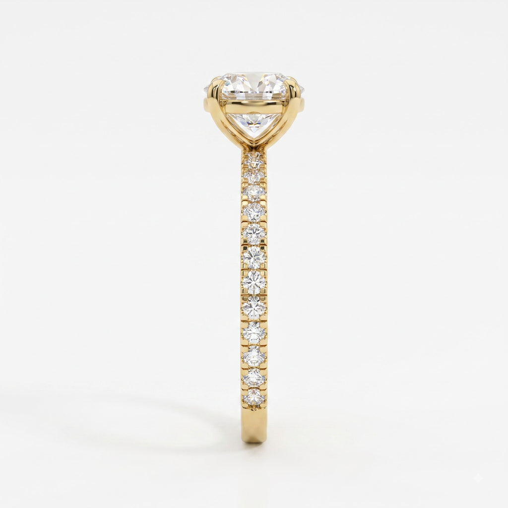 Modern Luxury Round Cut Diamond Pavé Setting Engagement Ring