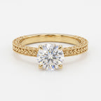 Vintage Inspired Regal Bloom Round Diamond Hidden Halo Ring