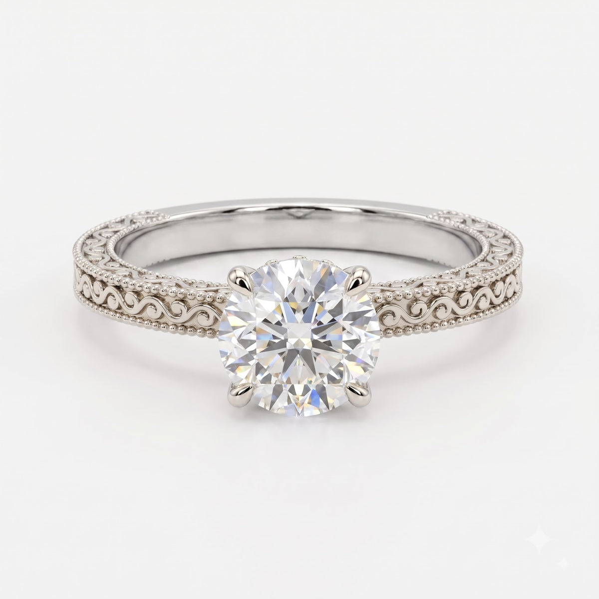 Vintage Inspired Regal Bloom Round Diamond Hidden Halo Ring