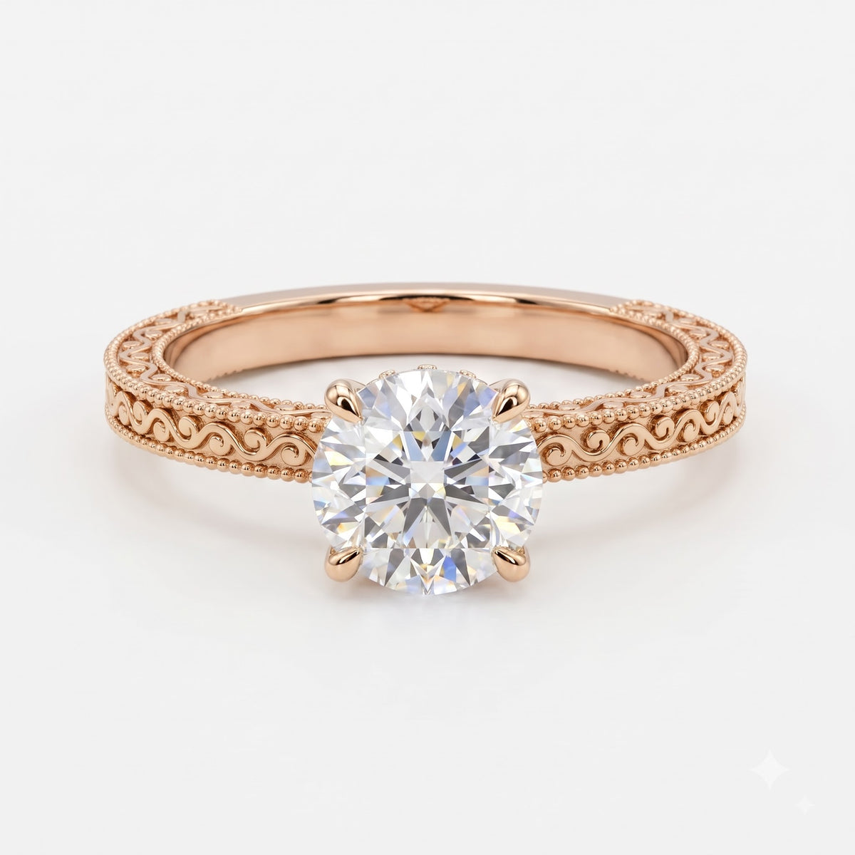 Vintage Inspired Regal Bloom Round Diamond Hidden Halo Ring