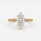 The Botanical Leaf Motif Engraved Marquise Diamond Vintage Ring