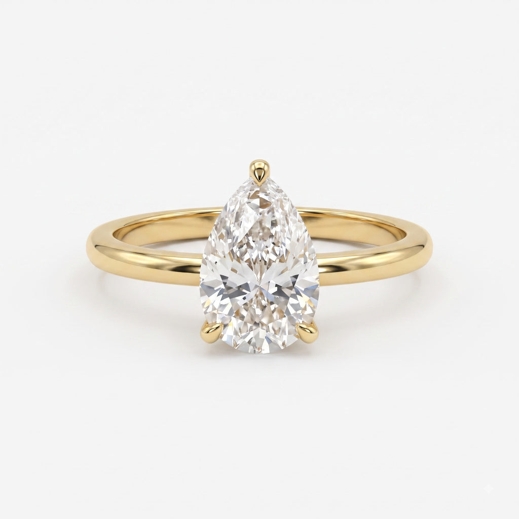 Minimalist Modern Teardrop Pear Cut Diamond Solitaire Ring