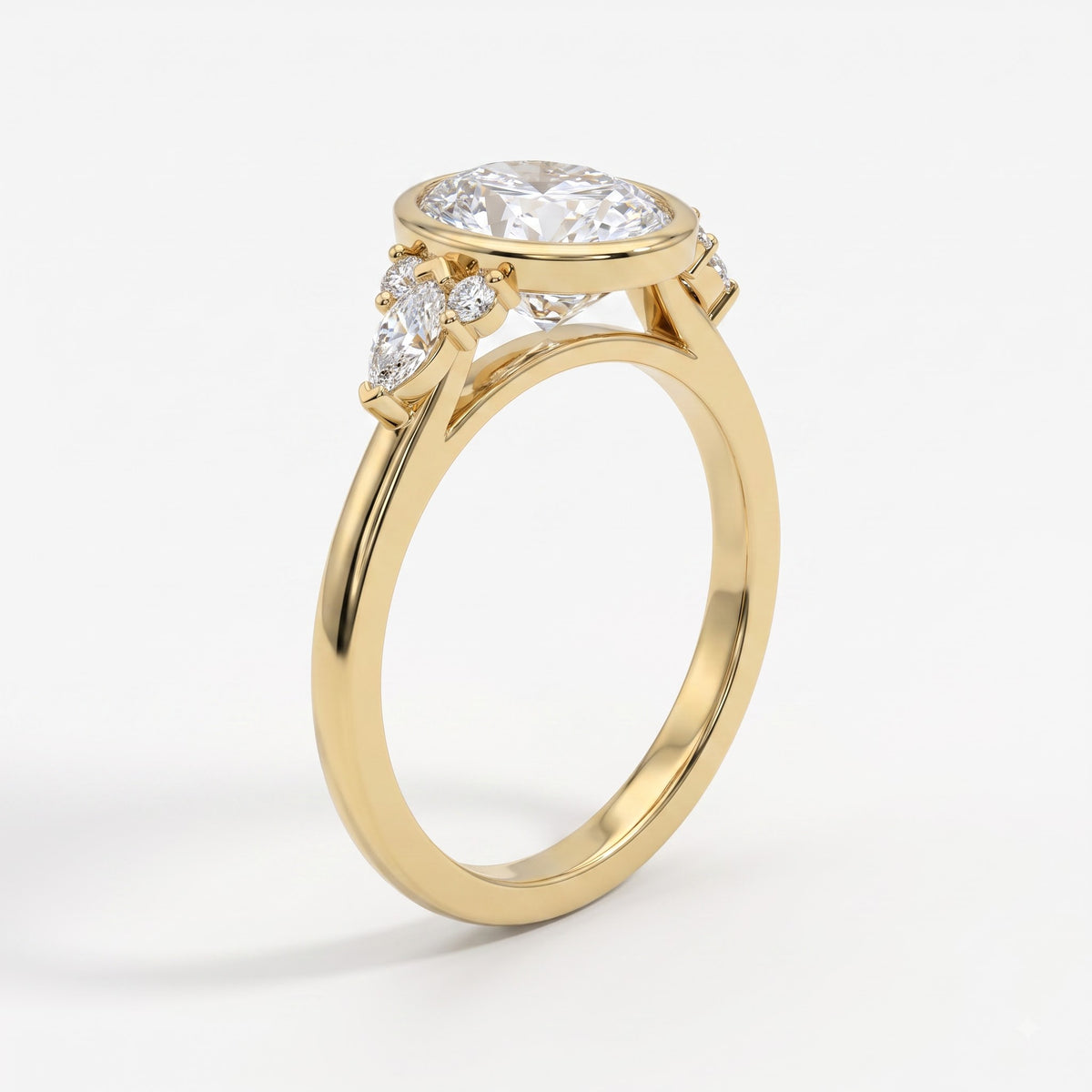 Elegant Oval Diamond Bezel Setting Side-Stone Ring