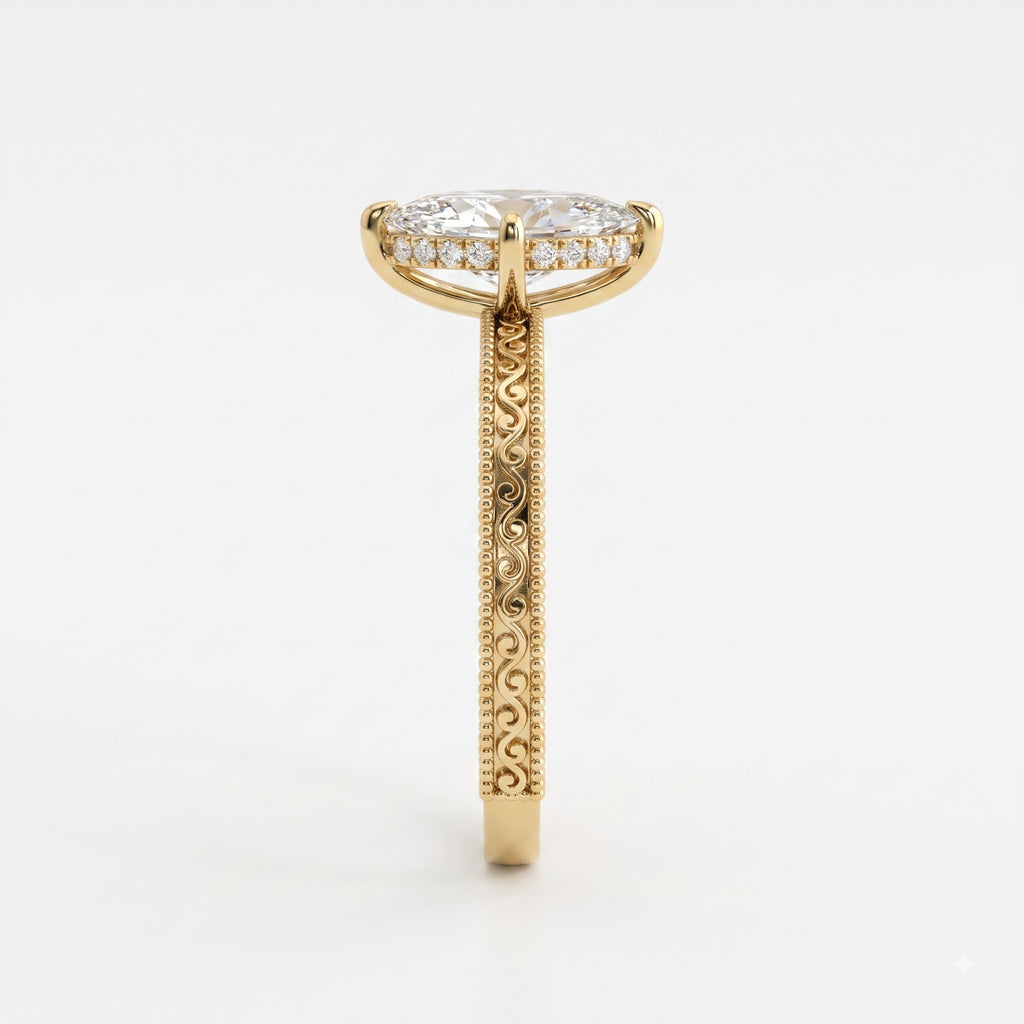 Celestine Marquise Diamond Heirloom Hidden Halo Ring