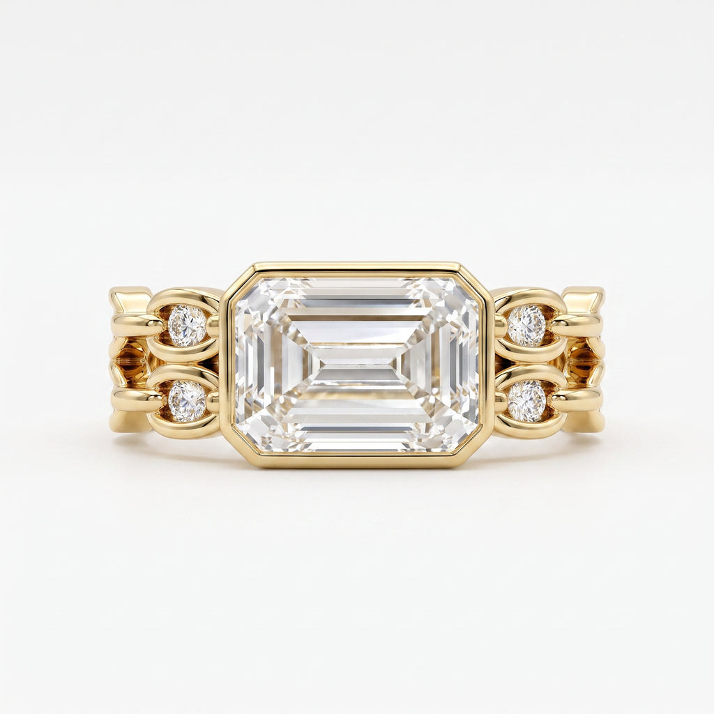 Elegance Statement Emerald-cut diamond Side Stone ring