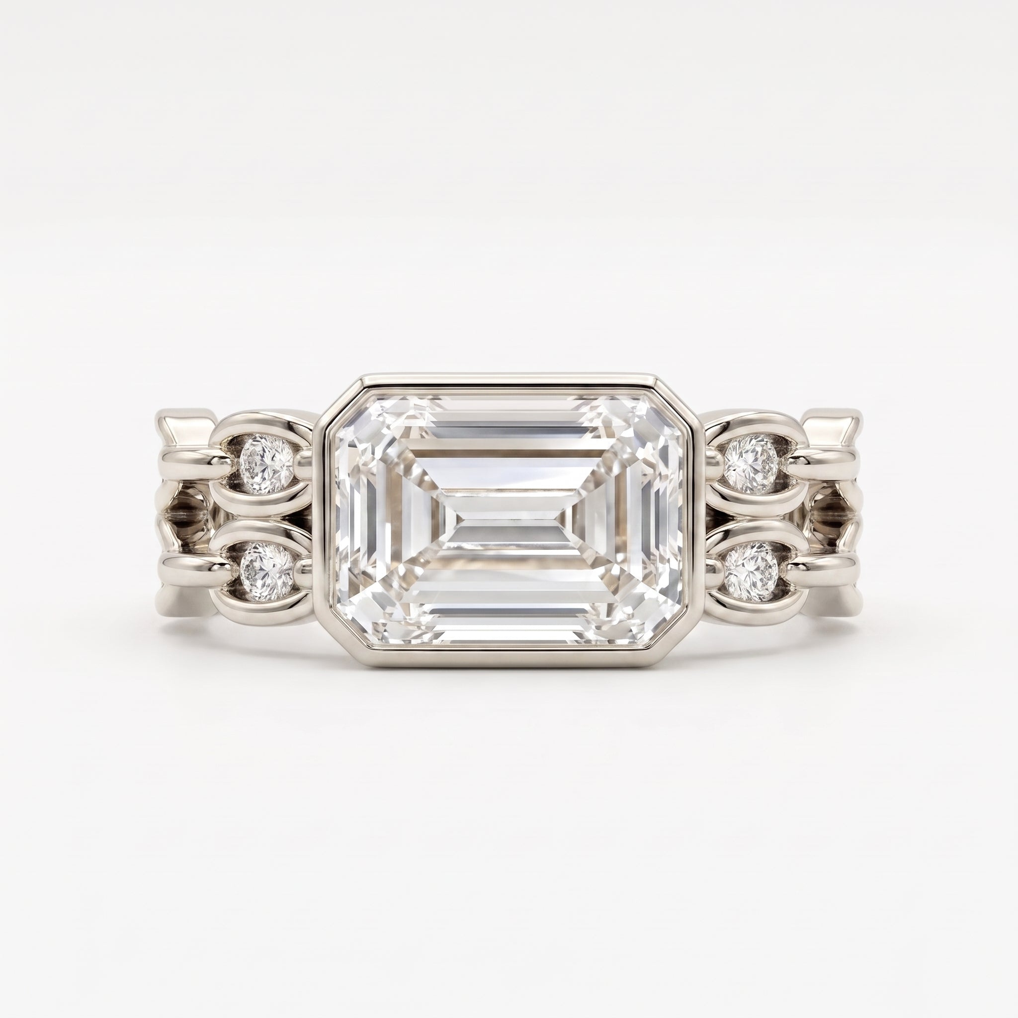 Elegance Statement Emerald-cut diamond Side Stone ring
