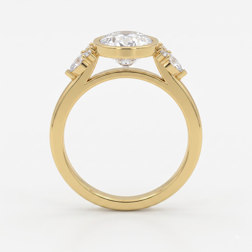 Elegant Oval Diamond Bezel Setting Side-Stone Ring